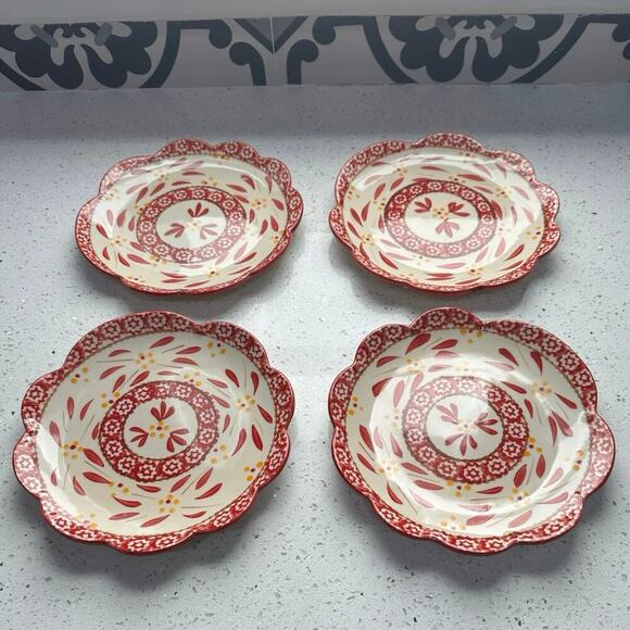 Temp-Tations Tara OLD WORLD CRANBERRY Red Set of 4~8" Scalloped Salad Plates - Picture 1 of 4